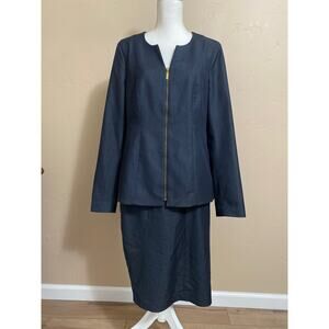 Dana Buchman Blazer Skirt Suit Womens 10 Navy Lined Zebra